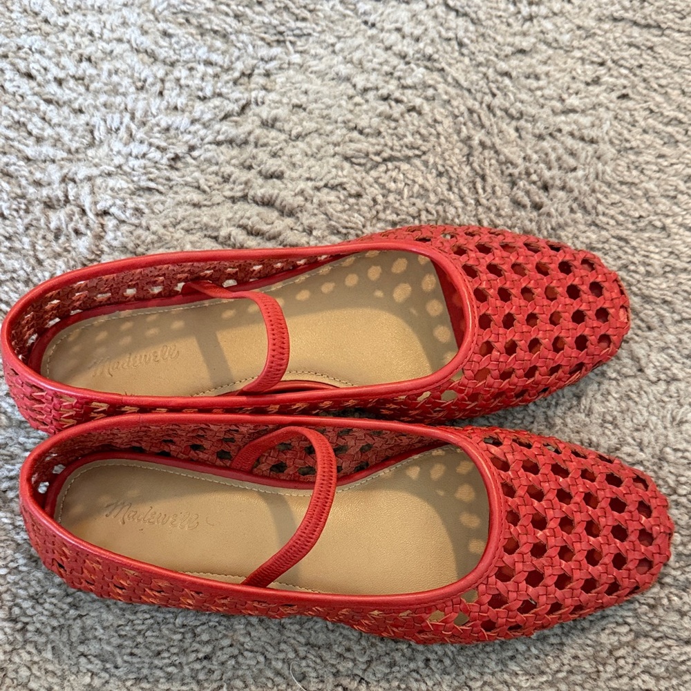 NEW Madewell Red Woven Mary Jane Flats